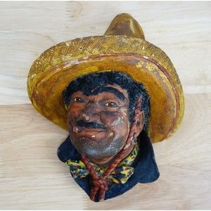 Vintage BOSSONS CHALKWARE HEAD: PONCHO CONGLETON, ENGLAND Wall Art